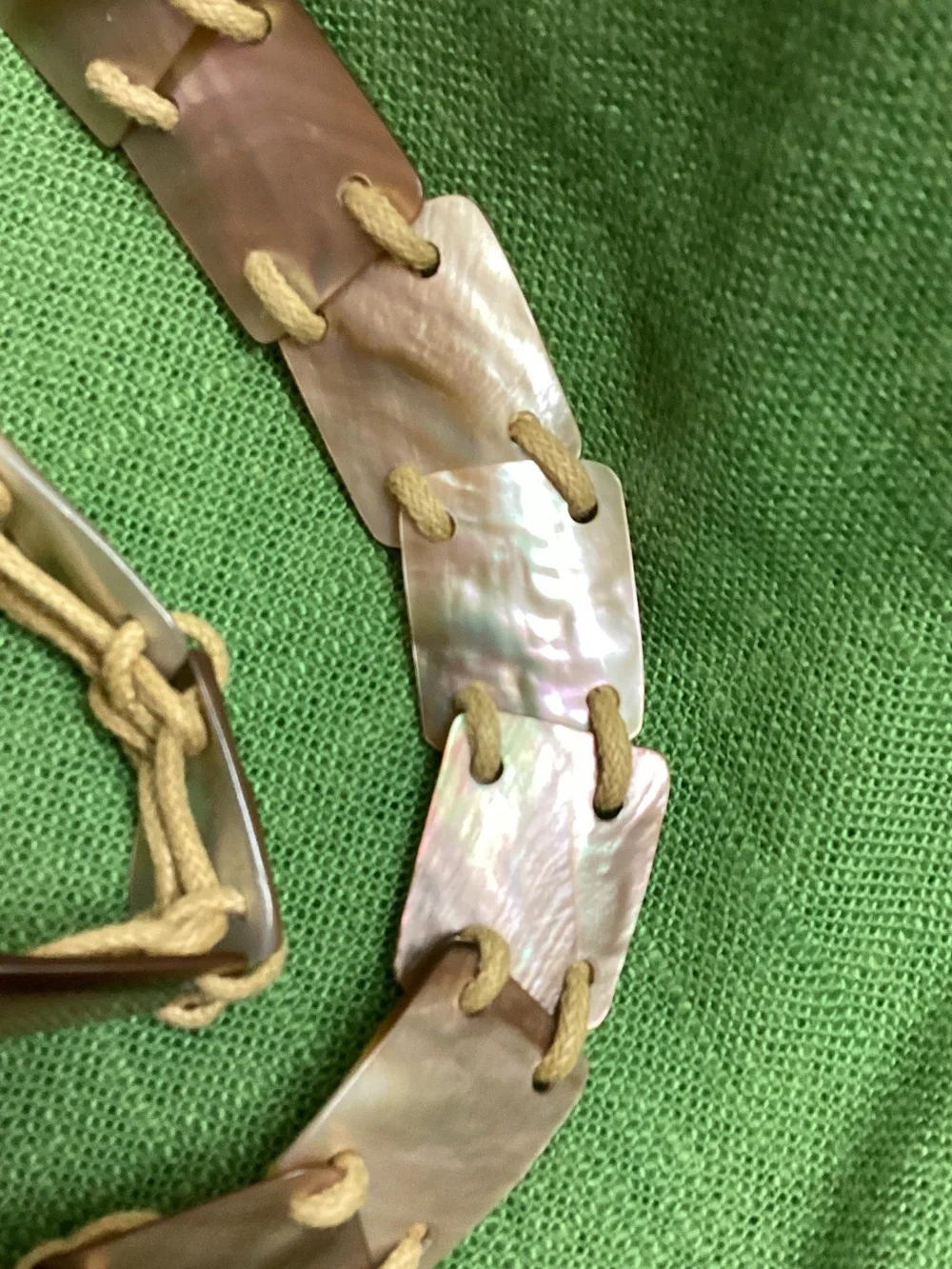 Vintage mother of pearl Bohemian tie belt Iridescent Organic Fairycore Boho